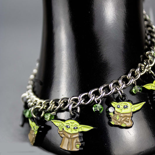 Star Wars The Mandalorian Grogu Stainless Steel Enamel Charm Bracelet
