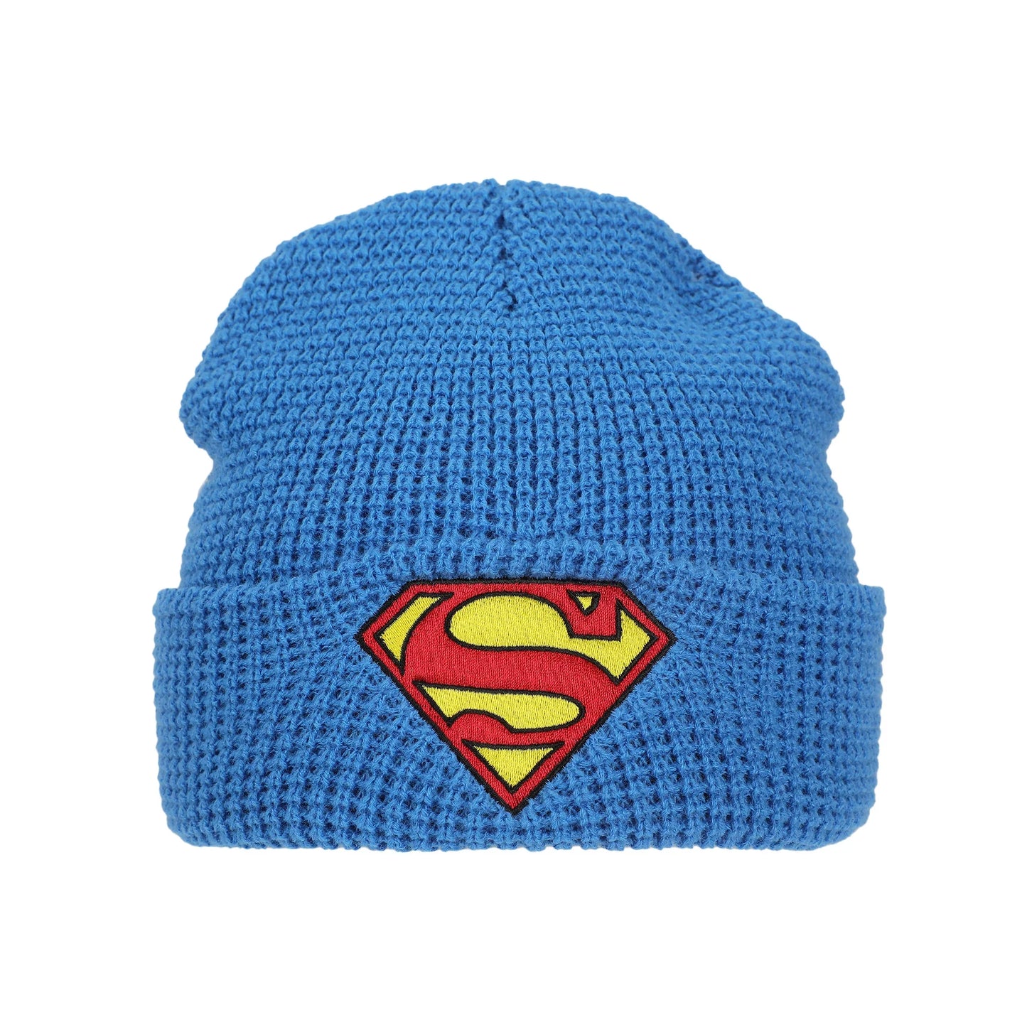 Superman Logo Embroidery Waffle Knit Cuff Beanie