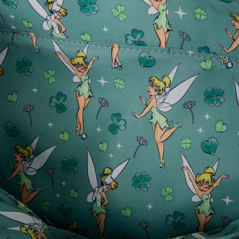 Loungefly Peter Pan Tinker Bell Disney Clover All-Over Print Tote Crossbody Bag With Coin Bag