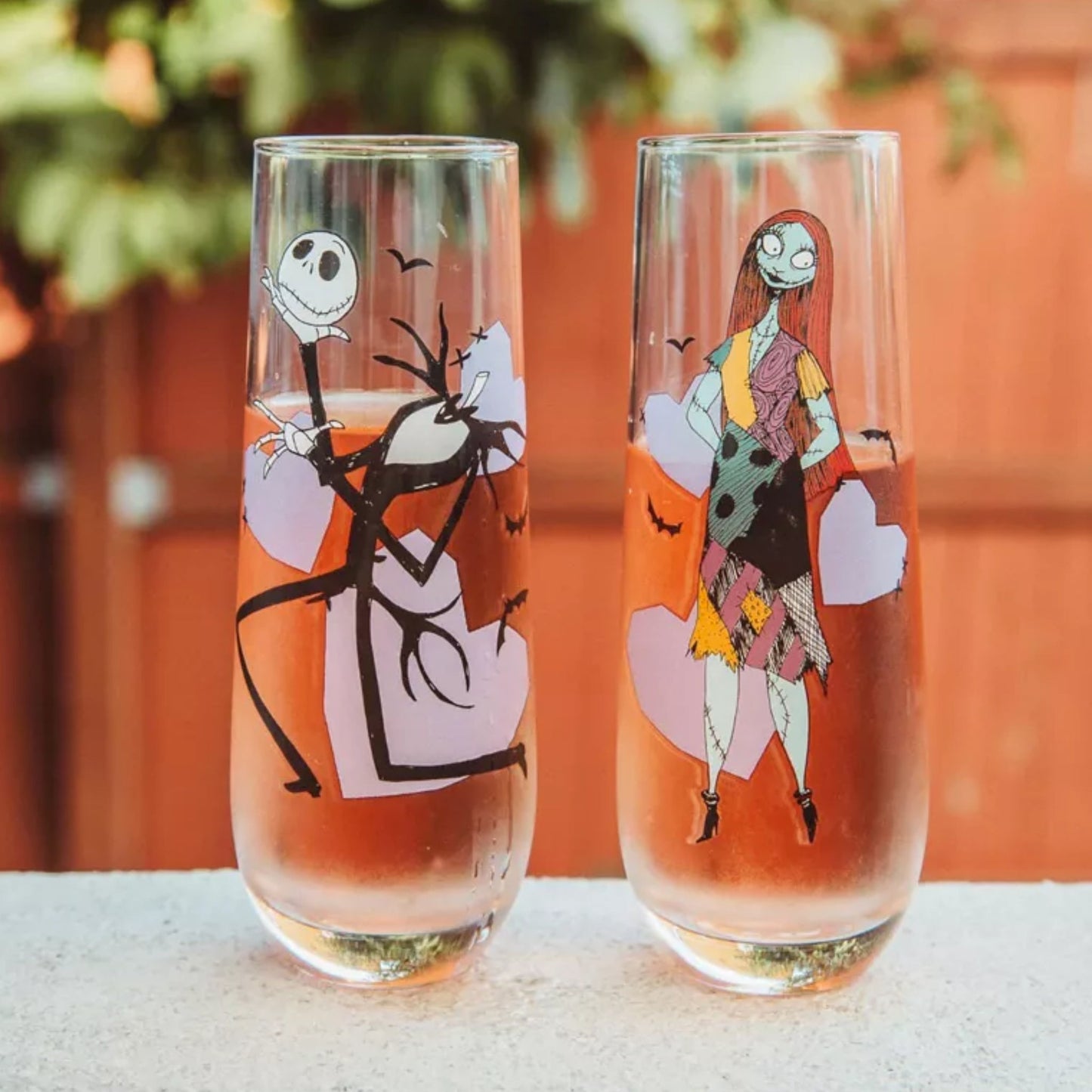 Jack Skellington and Sally (Nightmare Before Christmas) 9oz Fluted Glassware Set of 2