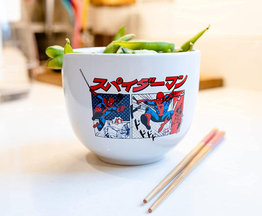 Spider-Man Kanji Manga Panels (Marvel Comics) 5" Ceramic Bowl with Chopsticks