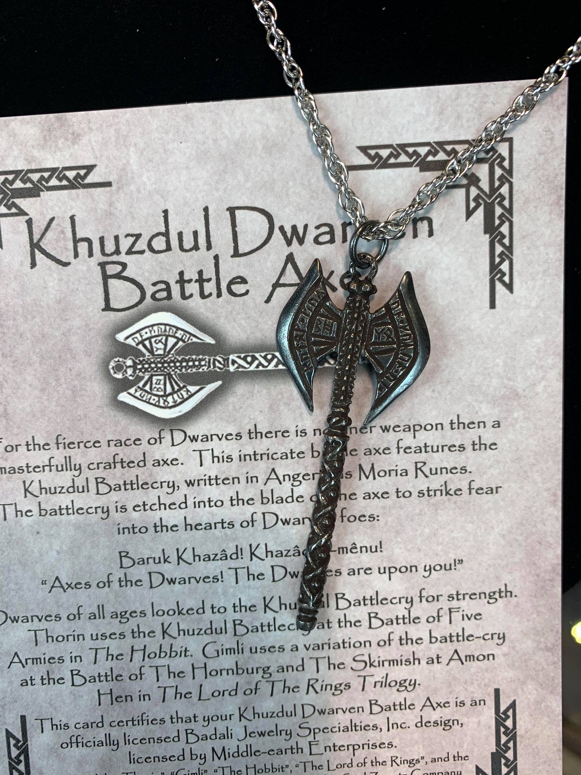 Khuzdul Dwarven Battle Axe Lord of the Rings Bronze Necklace
