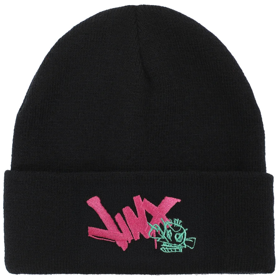 Arcane League of Legends Jinx Graffiti Black Cuff Knit Beanie Hat