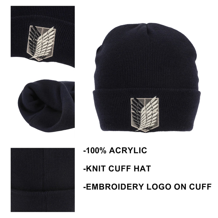 Attack On Titan Embroidered Survey Corps Logo Cuff Navy Beanie