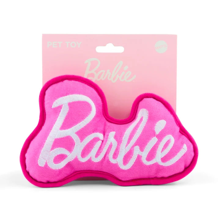 Barbie Autograph Script Squeaker Plush Dog Toy