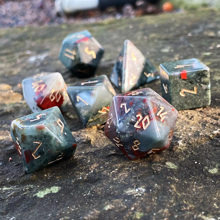 Gemstone Dice - Bloodstone - 7 Piece RPG Set