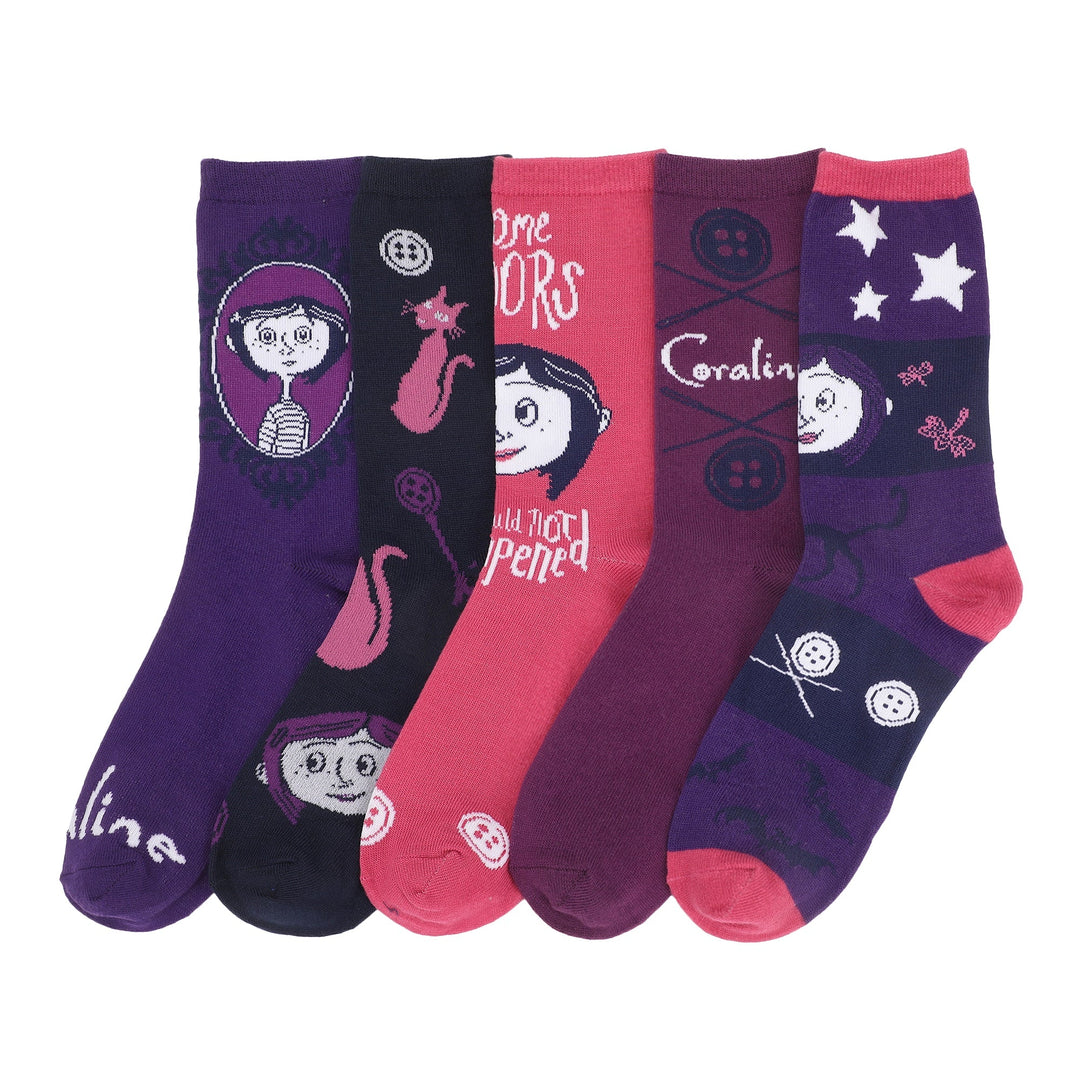 Coraline Womens Casual Crew Socks 5 Pack