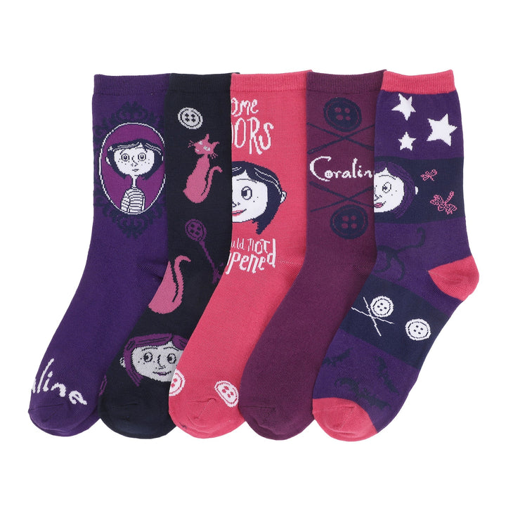 Coraline Womens Casual Crew Socks 5 Pack