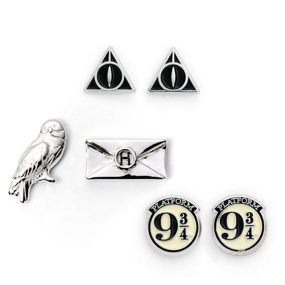 Platform 9 3/4, Hedwig, and Deathly Hallows (Harry Potter) Stud Earring Set
