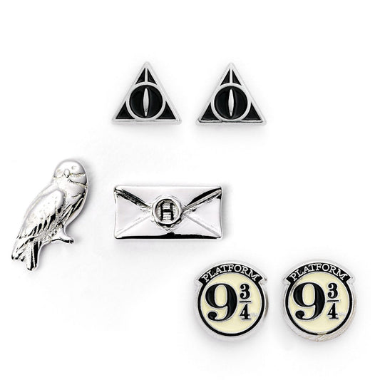 Platform 9 3/4, Hedwig, and Deathly Hallows (Harry Potter) Stud Earring Set