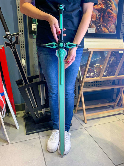 In honor of Kirito from the beloved anime Sword Art Online (SAO), comes this steel prop replica blade of his iconic sword Dark Repulsor.   The Dark Repulser was a special one-handed longsword crafted for Kirito from a Crystaline Ingot by Lisbeth. This steel prop replica has been crafted to look as if it's straight from the anime. It features a stainless steel false edged blade 