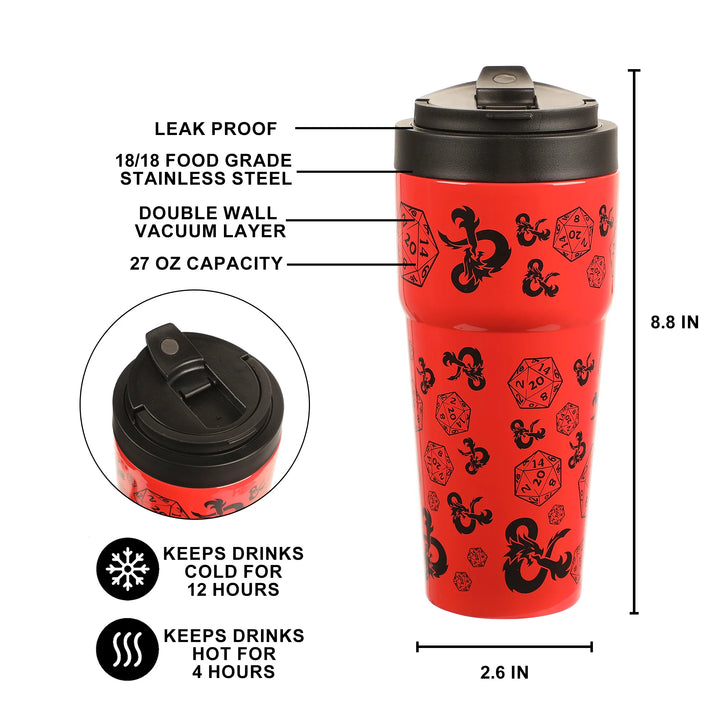 Dungeons &amp; Dragons D&amp;D DnD D20 Dice 27 Oz Travel Tumbler