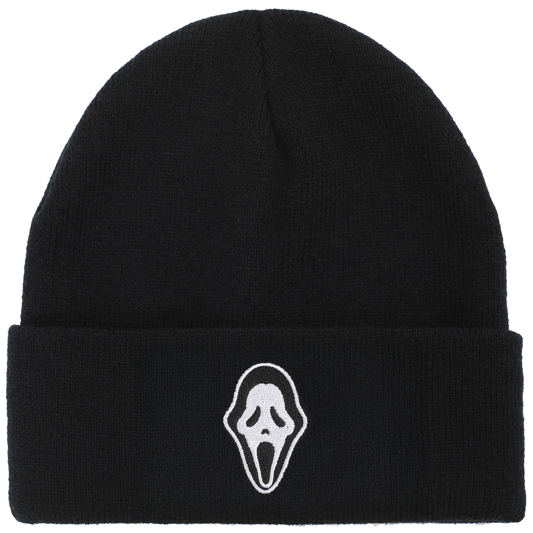 Ghostface Embroidered Face Logo Black Cuff Beanie Hat
