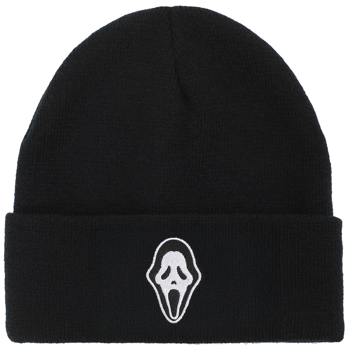 Ghostface Embroidered Face Logo Black Cuff Beanie Hat