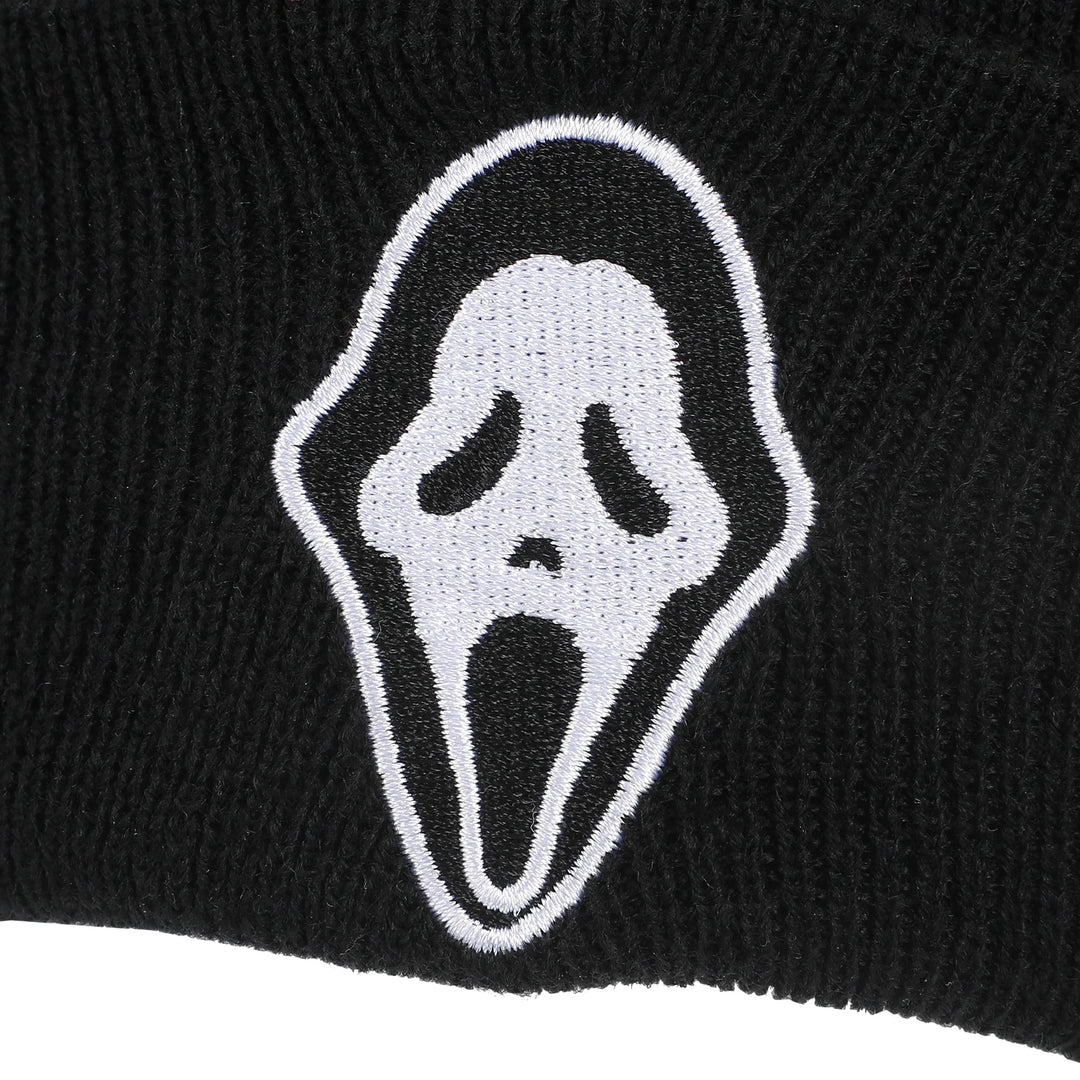 Ghostface Embroidered Face Logo Black Cuff Beanie Hat