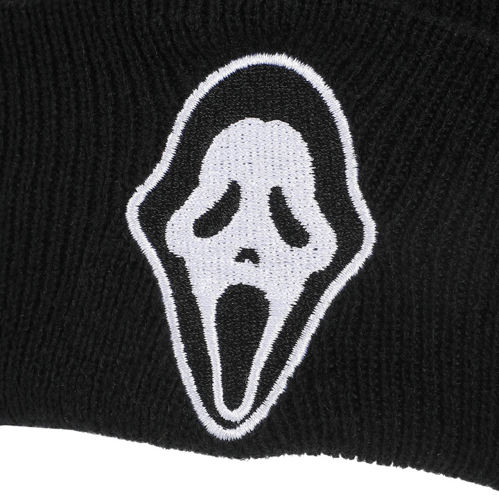Ghostface Embroidered Face Logo Black Cuff Beanie Hat