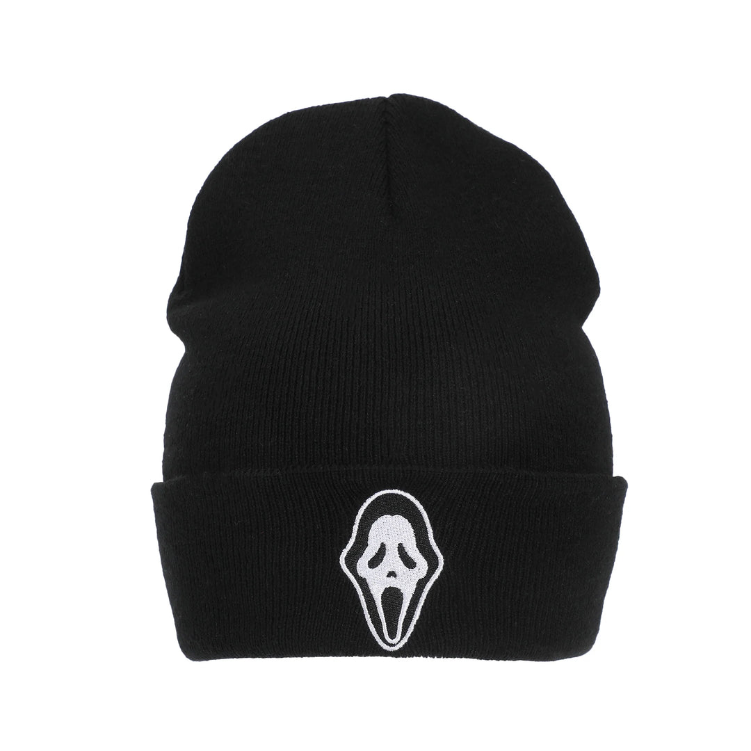 Ghostface Embroidered Face Logo Black Cuff Beanie Hat
