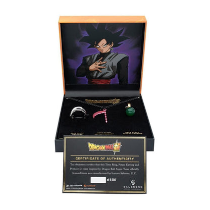 Dragon Ball Super Goku Black Scythe Necklace, Potara Earring, and Time Ring Set
