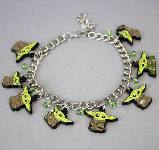Star Wars The Mandalorian Grogu Stainless Steel Enamel Charm Bracelet