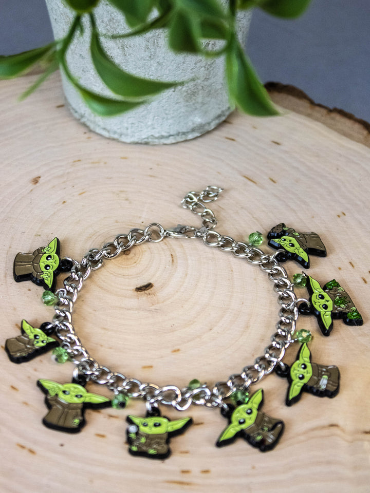 Star Wars The Mandalorian Grogu Stainless Steel Enamel Charm Bracelet