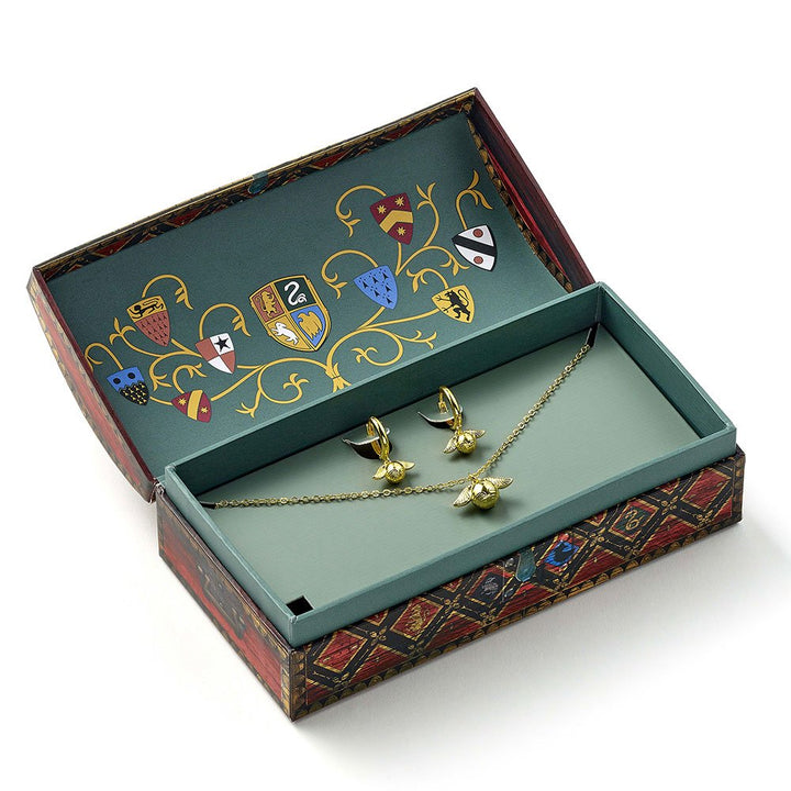 Harry Potter: Golden Snitch Necklace &amp; Earrings Quidditch Chest Gift Set