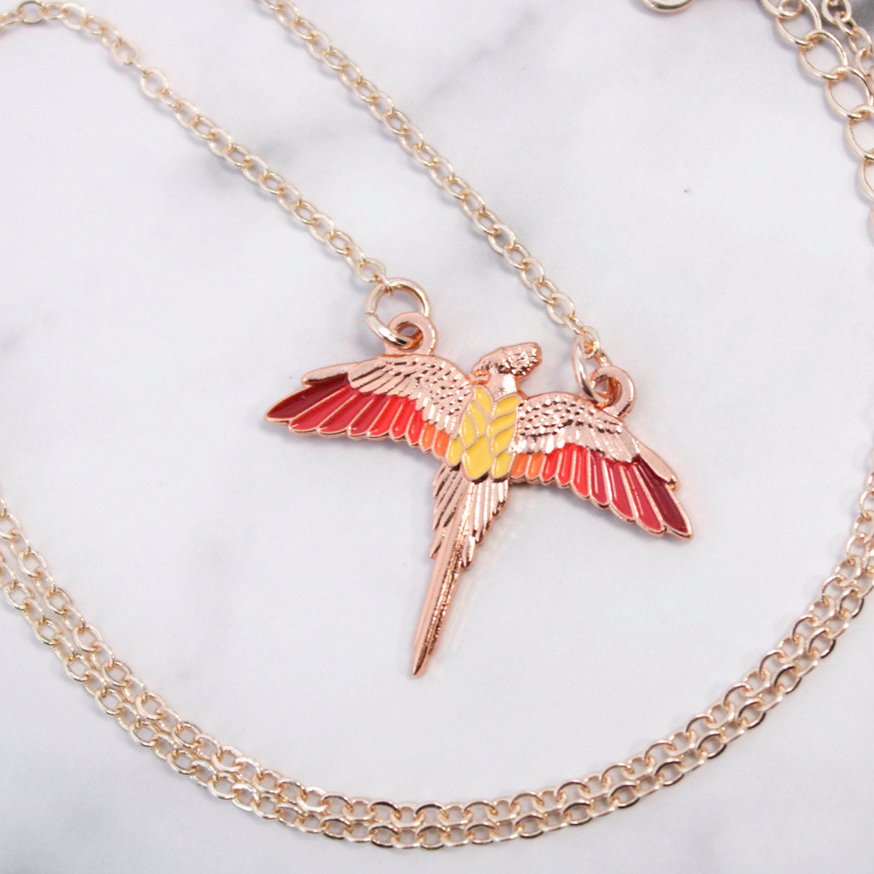 Fawkes the Phoenix (Harry Potter) Rose Gold Enameled Necklace