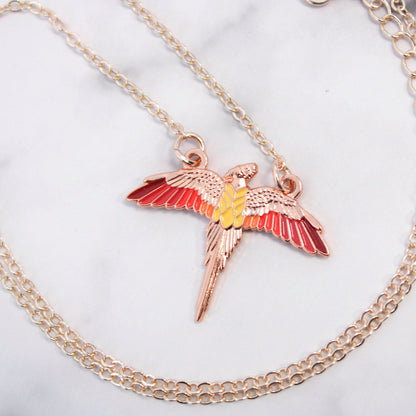 Fawkes the Phoenix (Harry Potter) Rose Gold Enameled Necklace