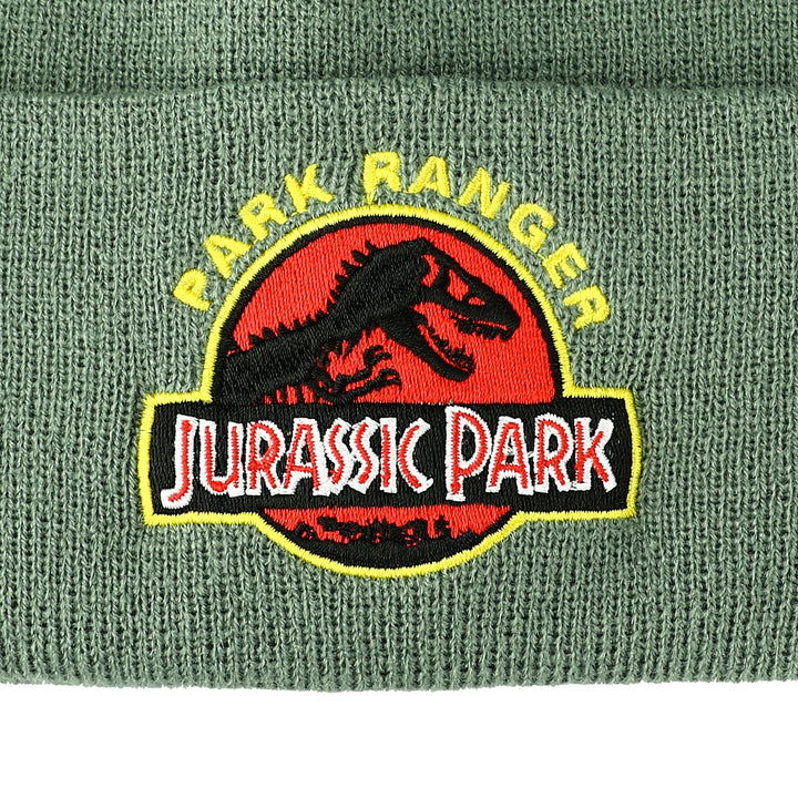 Jurassic Park Ranger Embroidered Logo Green Cuff Knit Beanie Hat