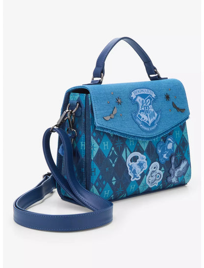 Loungefly Harry Potter Hogwarts Denim Satchel Crossbody Bag