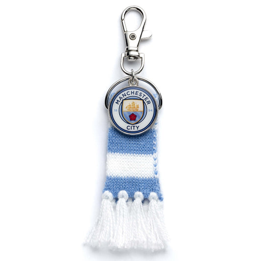 Manchester City Football Club Blue Scarf with Logo Charm Backpack Hanger