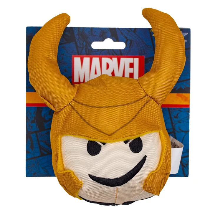 Marvel Loki Smirking Face Squeaker Plush Dog Toy