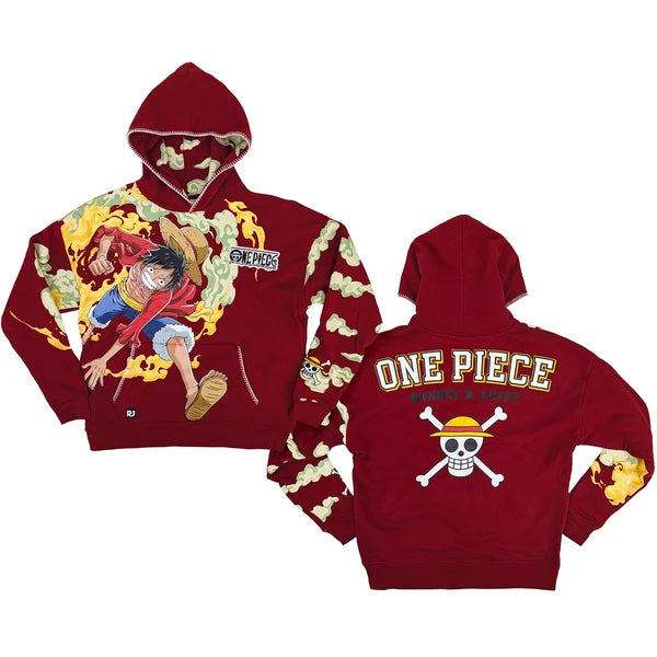 One Piece Luffy &amp; Jolly Roger Embroidered Pullover Hoodie
