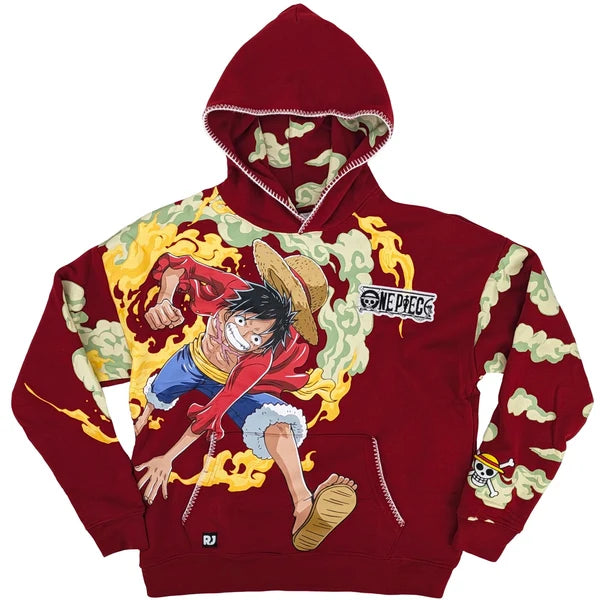 One Piece Luffy &amp; Jolly Roger Embroidered Pullover Hoodie