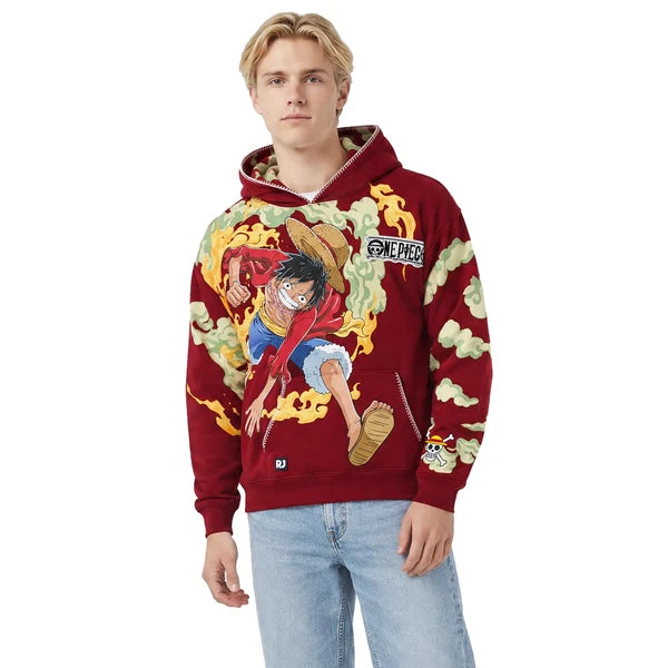 One Piece Luffy &amp; Jolly Roger Embroidered Pullover Hoodie