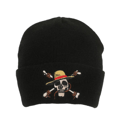 One Piece Straw Hat Pirates Skull & Crossbones Logo Black Cuff Beanie