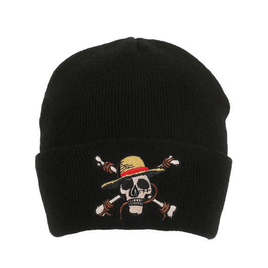 One Piece Straw Hat Pirates Skull & Crossbones Logo Black Cuff Beanie