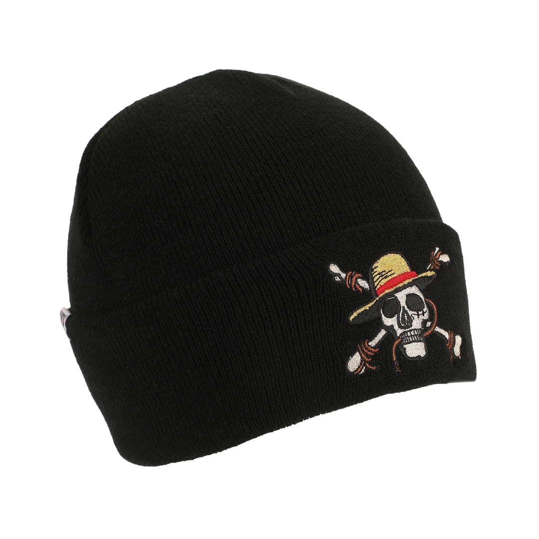 One Piece Straw Hat Pirates Skull &amp; Crossbones Logo Black Cuff Beanie