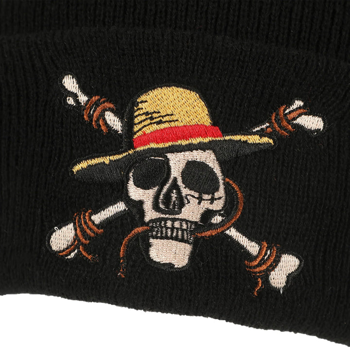One Piece Straw Hat Pirates Skull &amp; Crossbones Logo Black Cuff Beanie