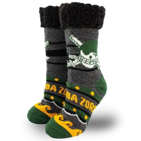 One Piece Zoro Jolly Roger Sherpa Slipper Crew Socks