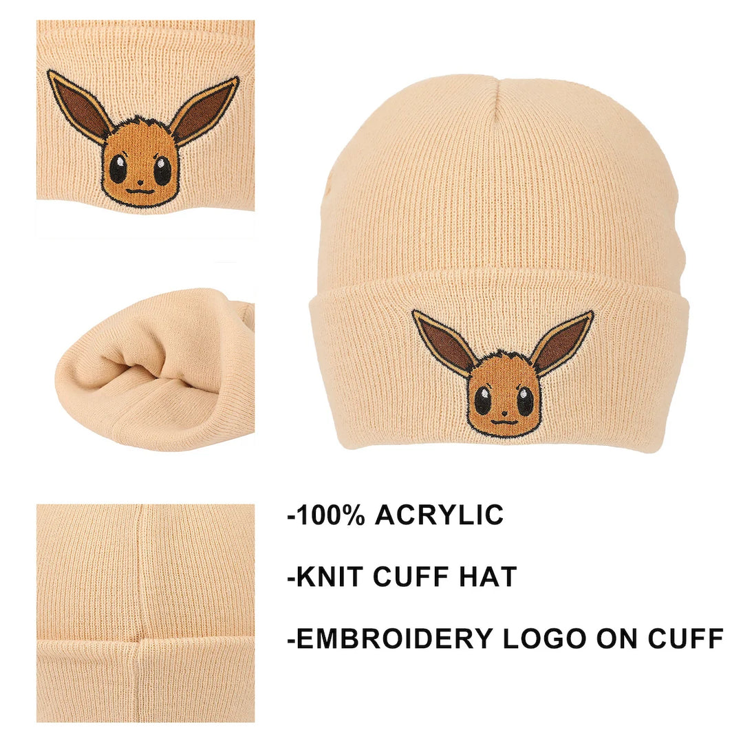 Pokemon Eevee Embroidered Tan Cuff Beanie
