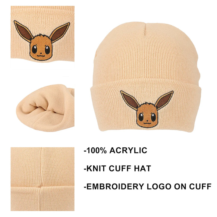 Pokemon Eevee Embroidered Tan Cuff Beanie