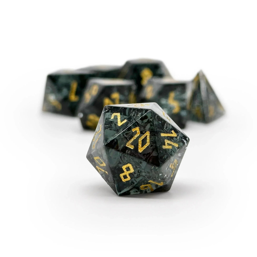 DnD Dice Shattered Zircon Smoke - 7 Piece RPG Set Zircon Glass Dice