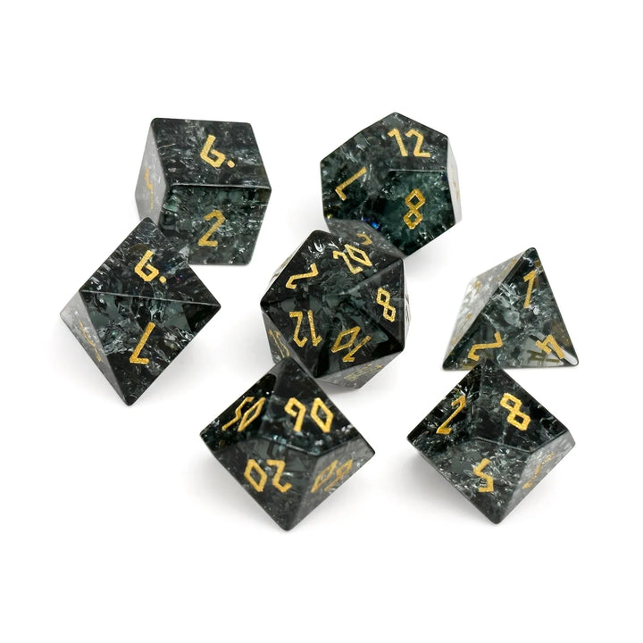 DnD Dice Shattered Zircon Smoke - 7 Piece RPG Set Zircon Glass Dice