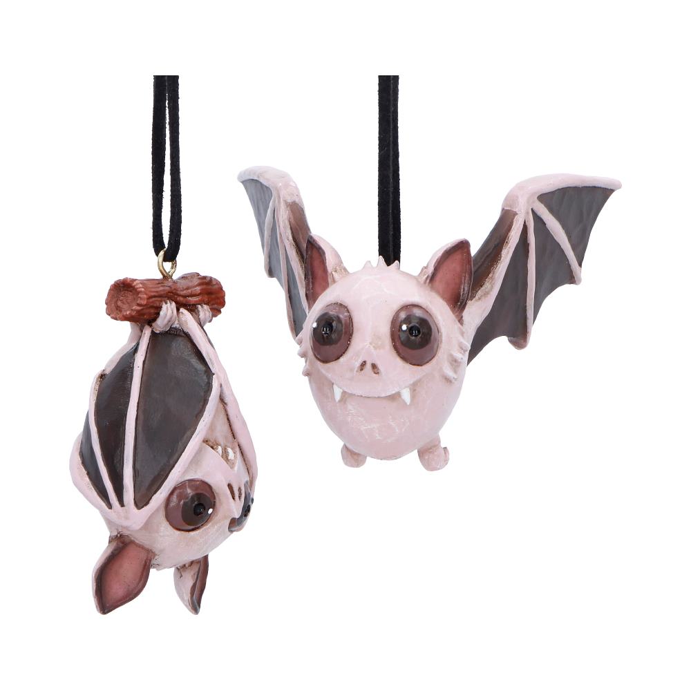 Sneak and Peak Bats Hanging Holiday Ornament Set