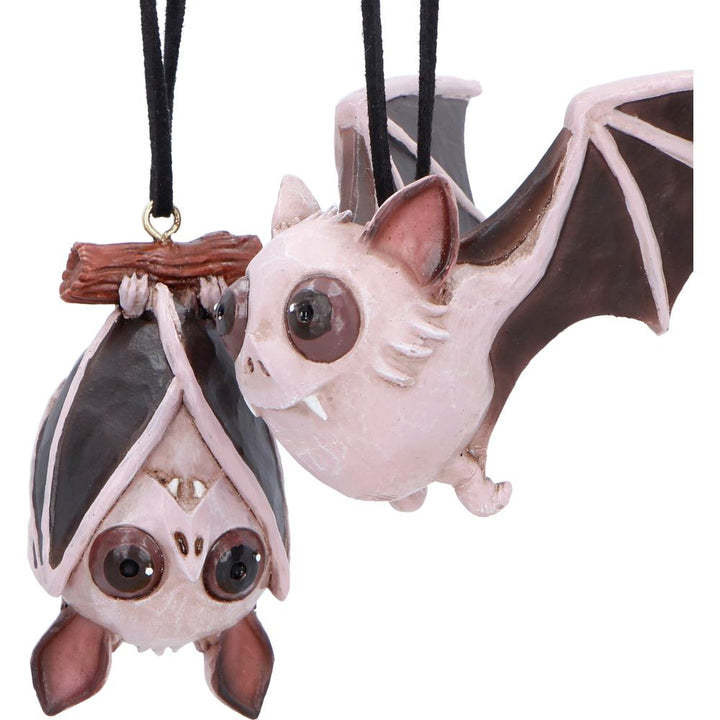 Sneak and Peak Bats Hanging Holiday Ornament Set