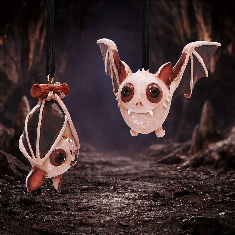 Sneak and Peak Bats Hanging Holiday Ornament Set
