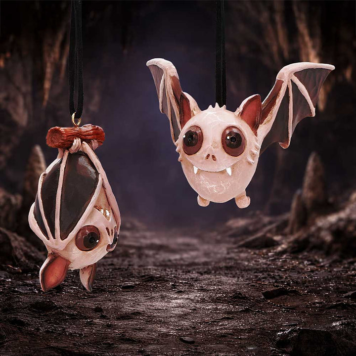 Sneak and Peak Bats Hanging Holiday Ornament Set