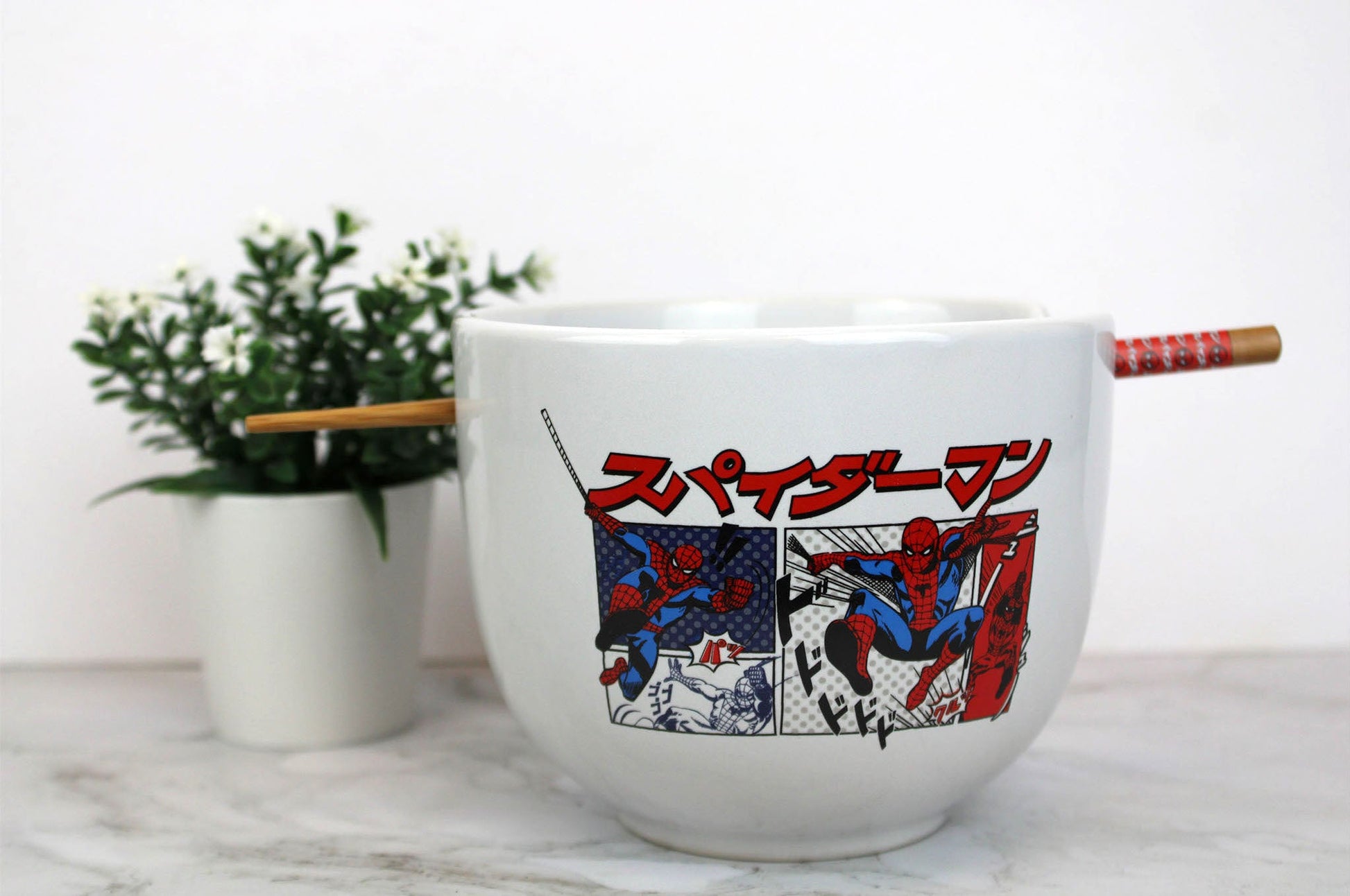 Spider-Man Kanji Manga Panels (Marvel Comics) 5" Ceramic Bowl with Chopsticks