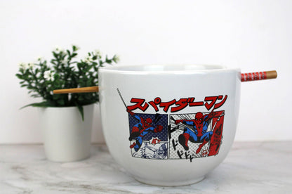 Spider-Man Kanji Manga Panels (Marvel Comics) 5" Ceramic Bowl with Chopsticks