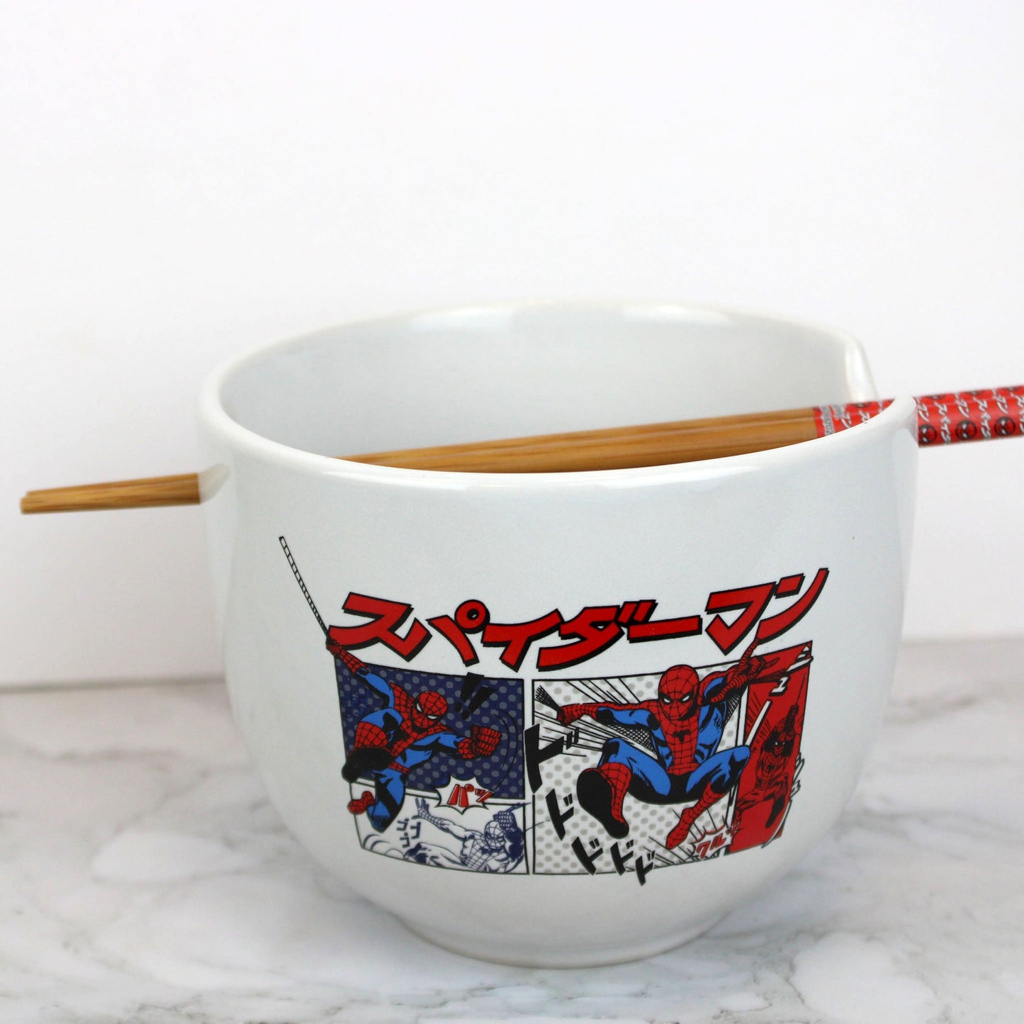 Spider-Man Kanji Manga Panels (Marvel Comics) 5" Ceramic Bowl with Chopsticks